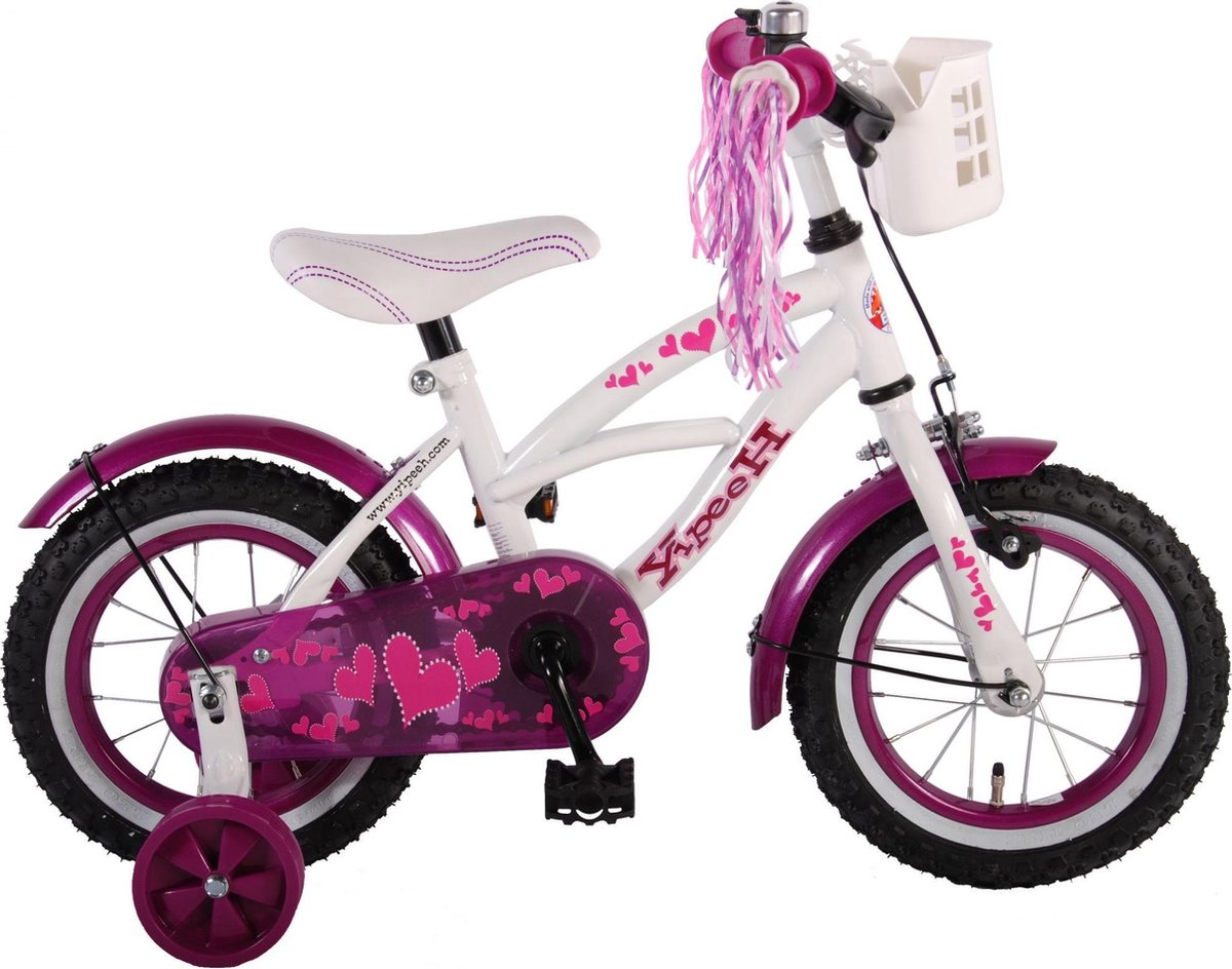 Volare Heart Cruiser Kinderfiets - Meisjes - 12 inch - Wit/Paars Kinderfiets kopen online