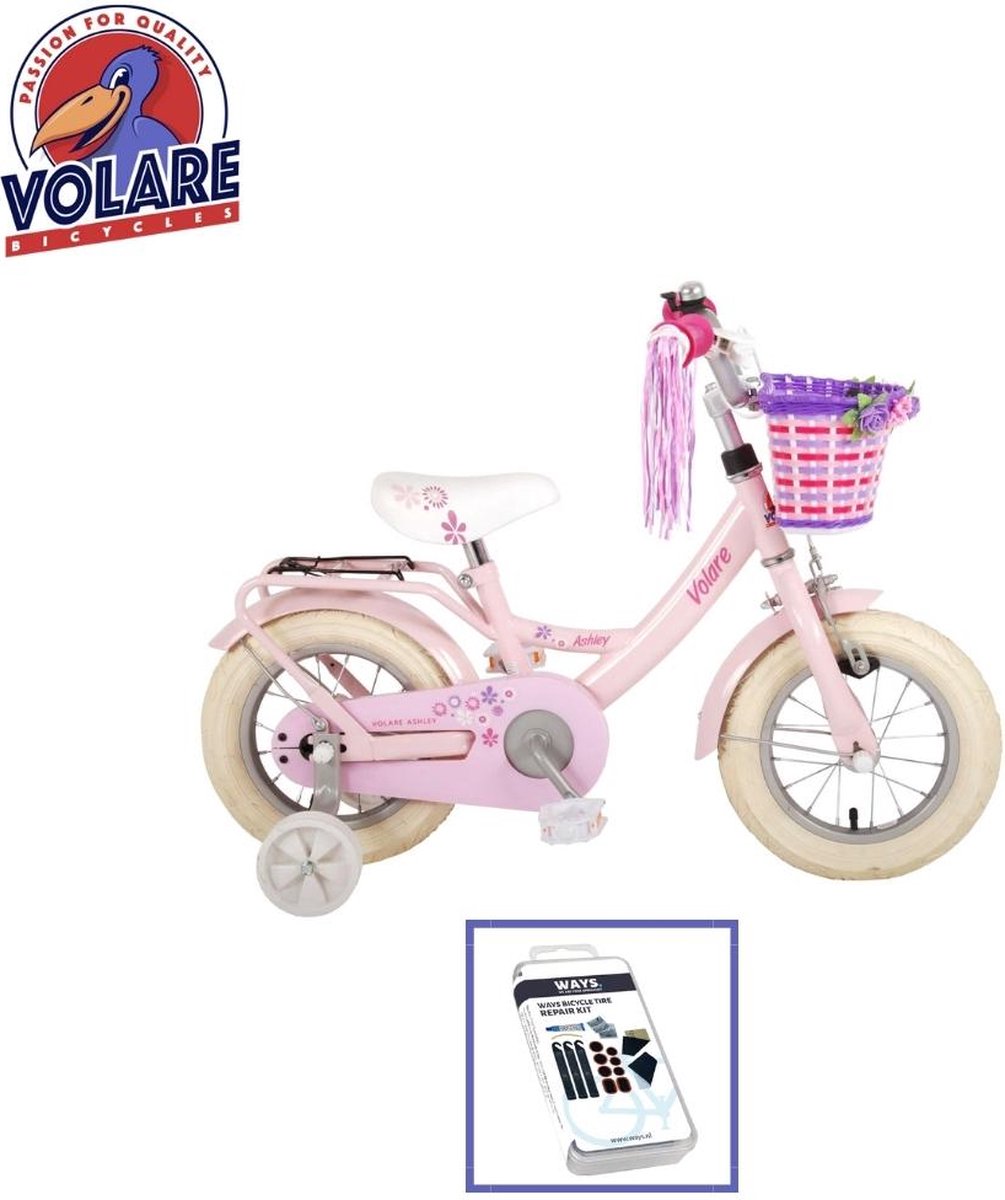 Volare Kinderfiets Ashley - 12 inch - Roze - 95% afgemonteerd - Inclusief WAYS Bandenplakset Kinderfiets kopen online