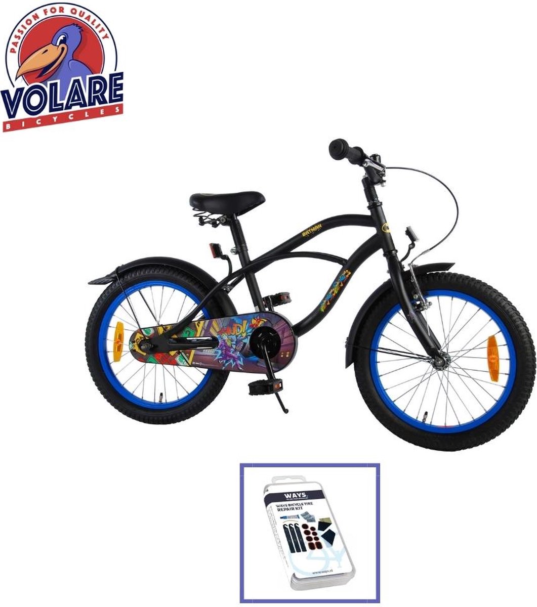 volare kinderfiets batman 18 inch zwart inclusief ways bandenplakset