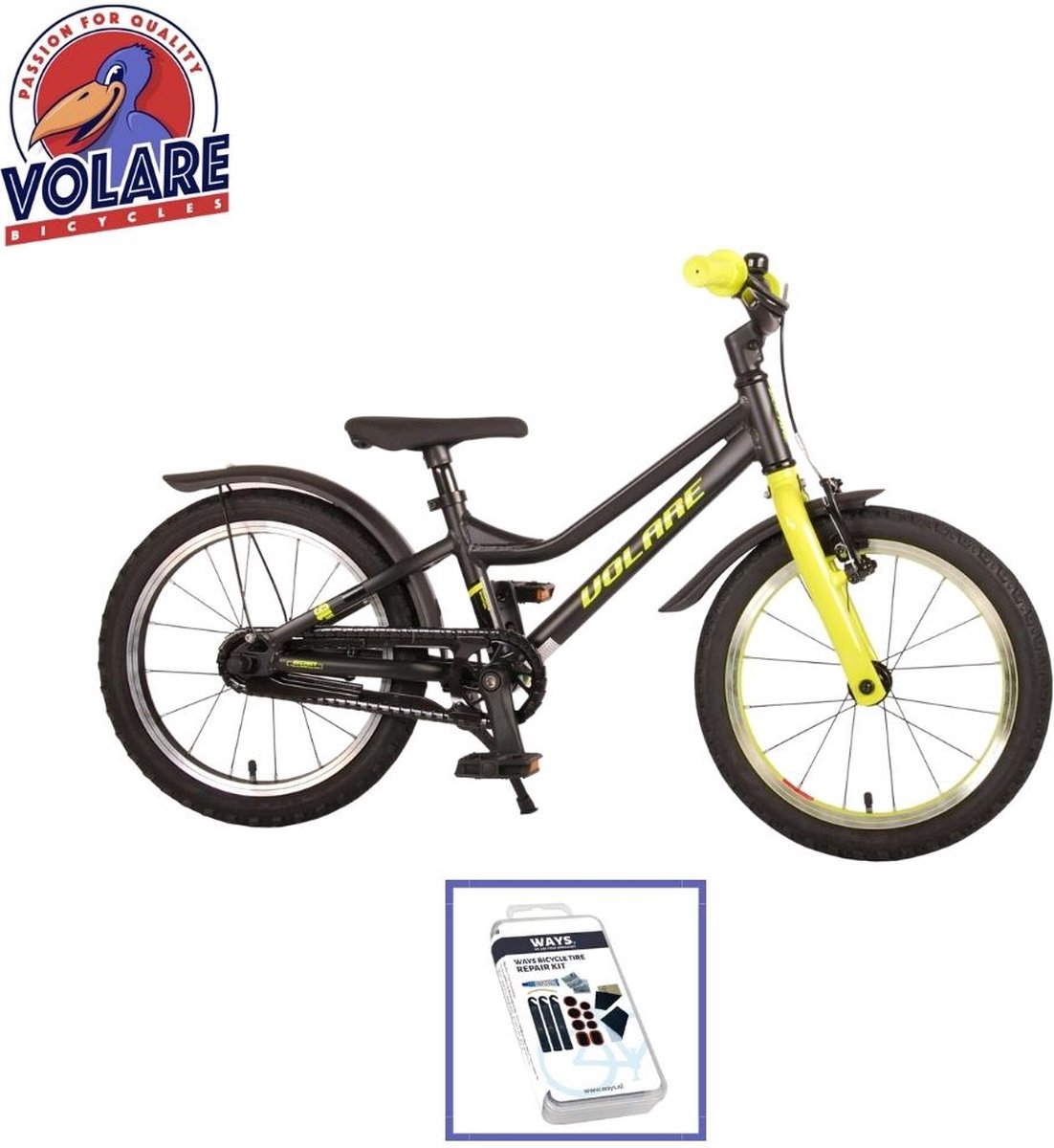 volare kinderfiets blaster 16 inch zwart geel inclusief ways bandenplakset