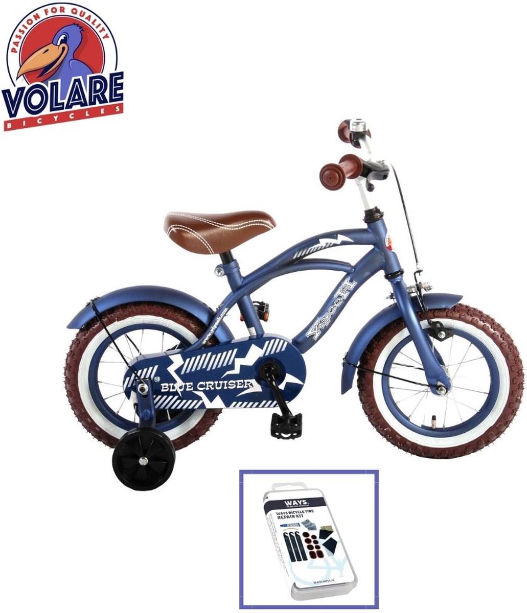 volare kinderfiets blue cruiser 12 inch blauw inclusief ways bandenplakset