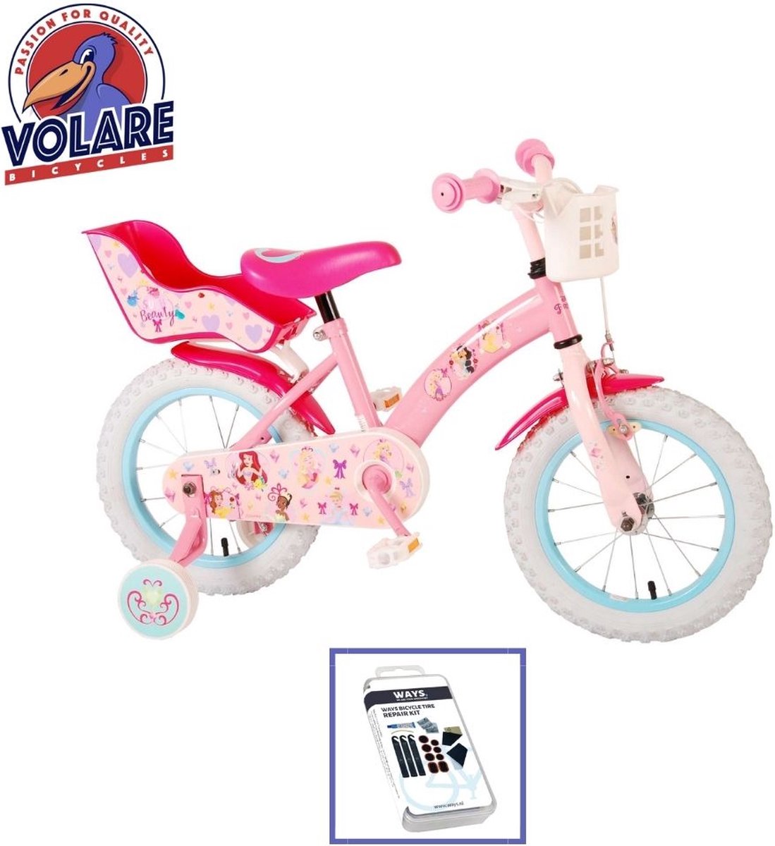 volare kinderfiets disney princess 14 inch roze inclusief ways bandenplakset