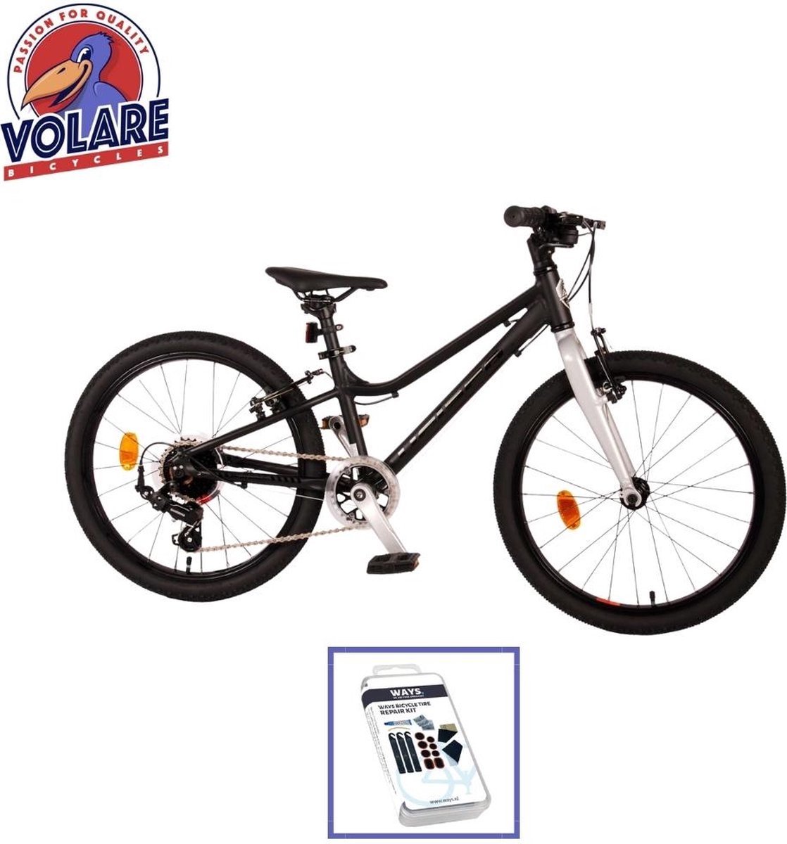 Volare Kinderfiets Dynamic - 20 inch - Mat Zwart - 7 Versnellingen - Inclusief WAYS Bandenplakset Kinderfiets kopen online