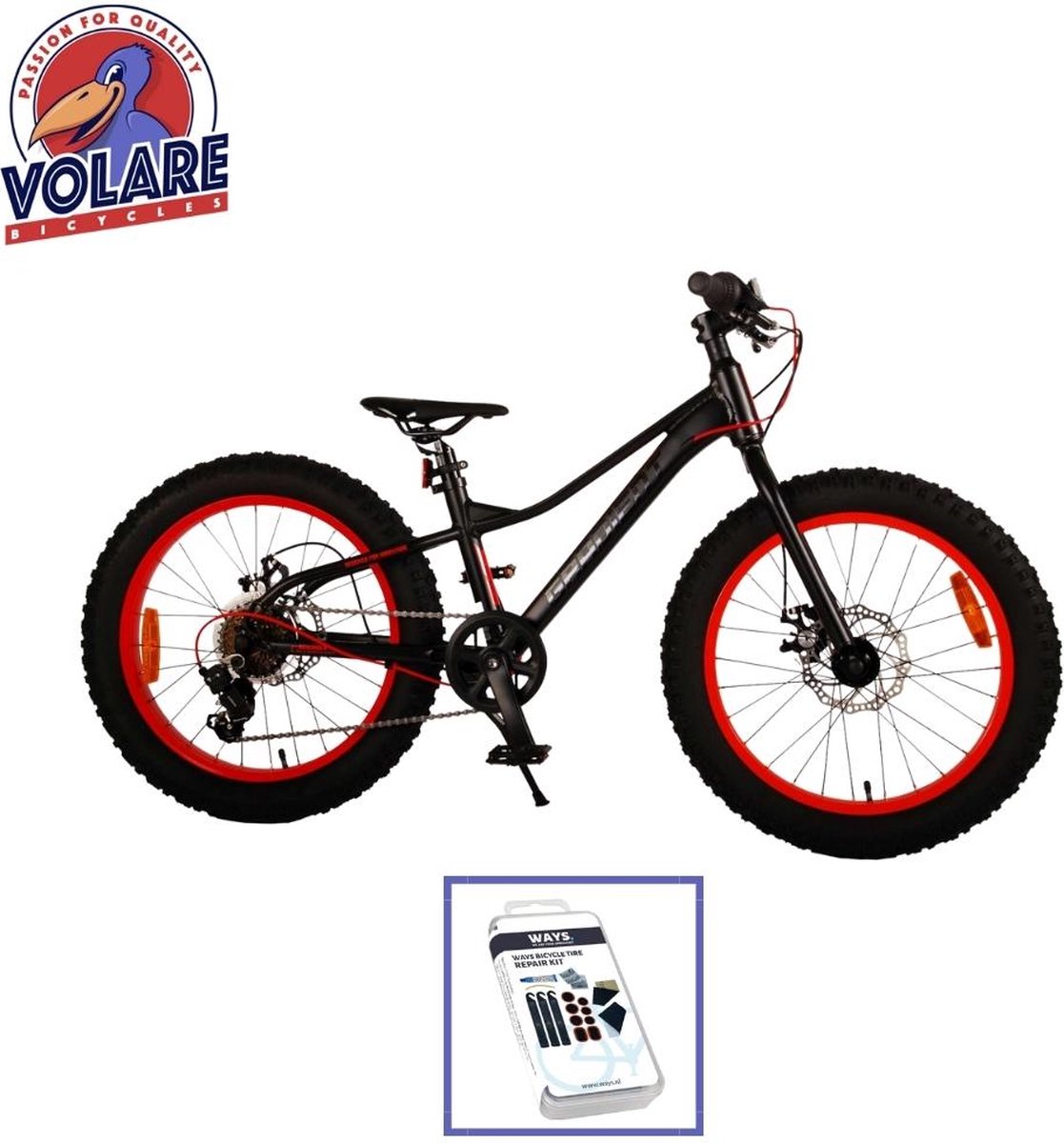 volare kinderfiets gradient 20 inch zwart oranje rood 6 versnellingen inclusief ways bandenplakset