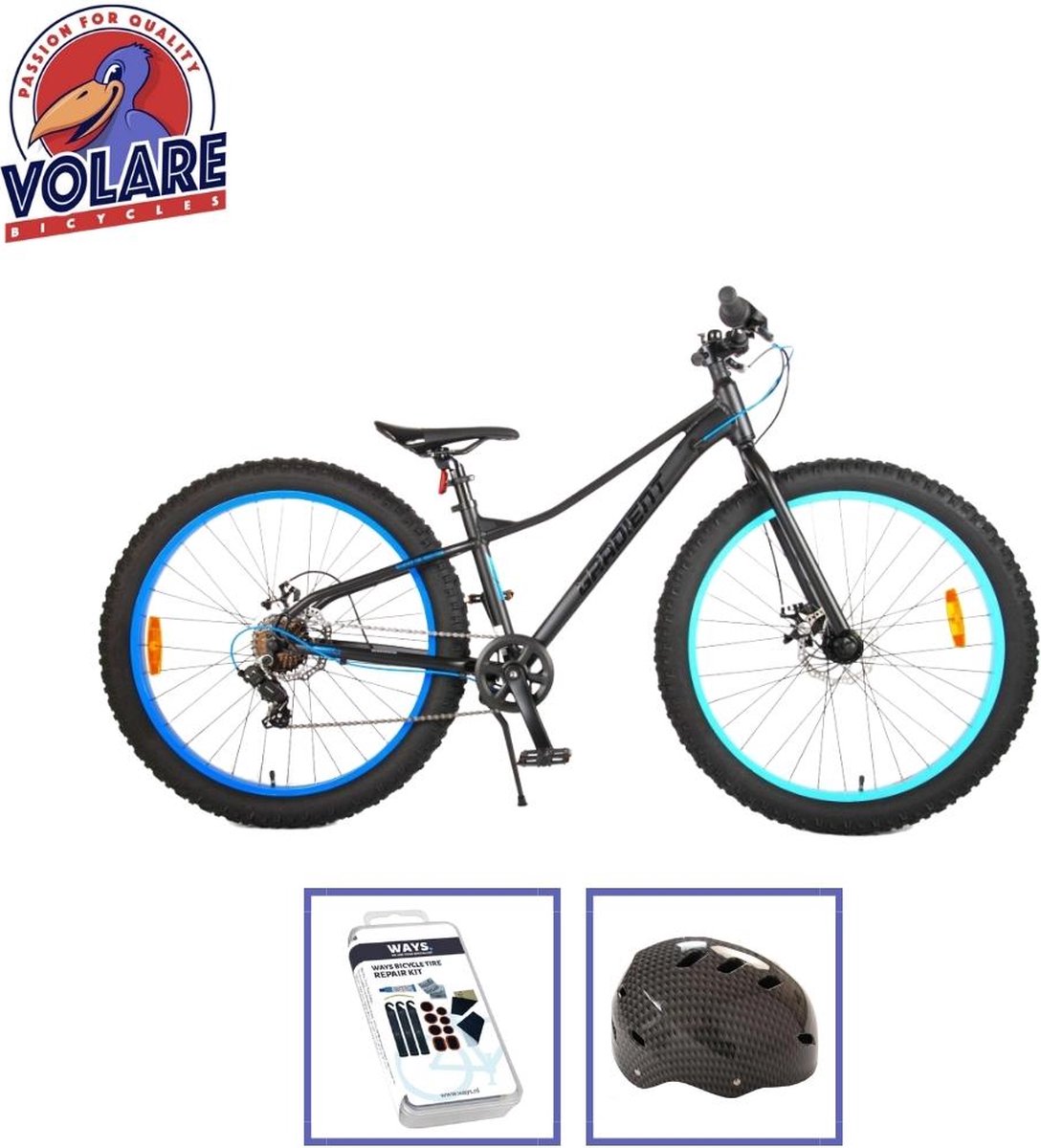 Volare Kinderfiets Gradient - 26 inch - Zwart/Blauw - 7 Versnellingen - Met fietshelm & accessoires Kinderfiets kopen online
