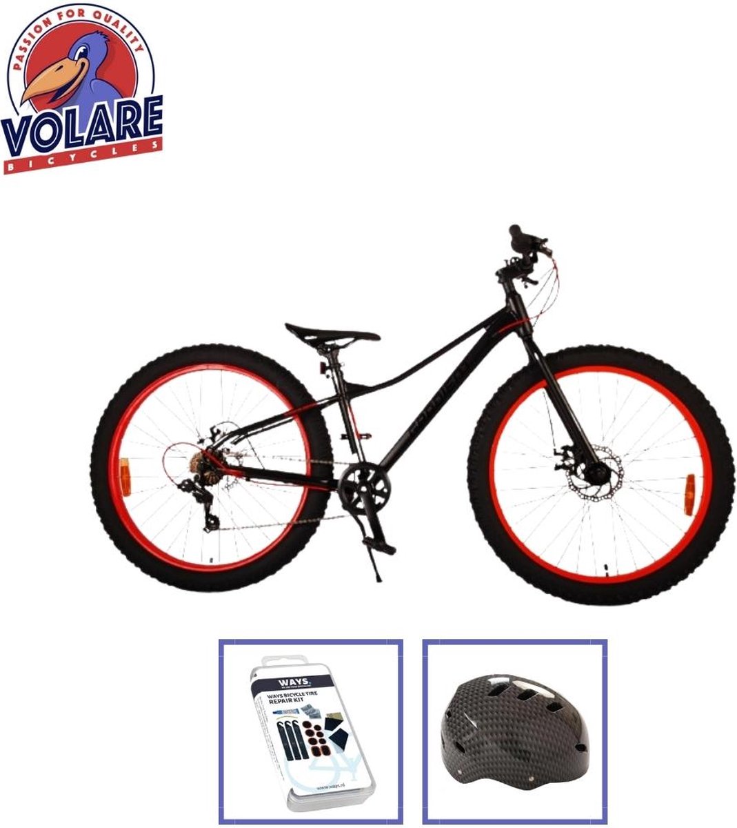 Volare Kinderfiets Gradient - 26 inch - Zwart/Oranje - 7 Versnellingen - Met fietshelm & accessoires Kinderfiets kopen online