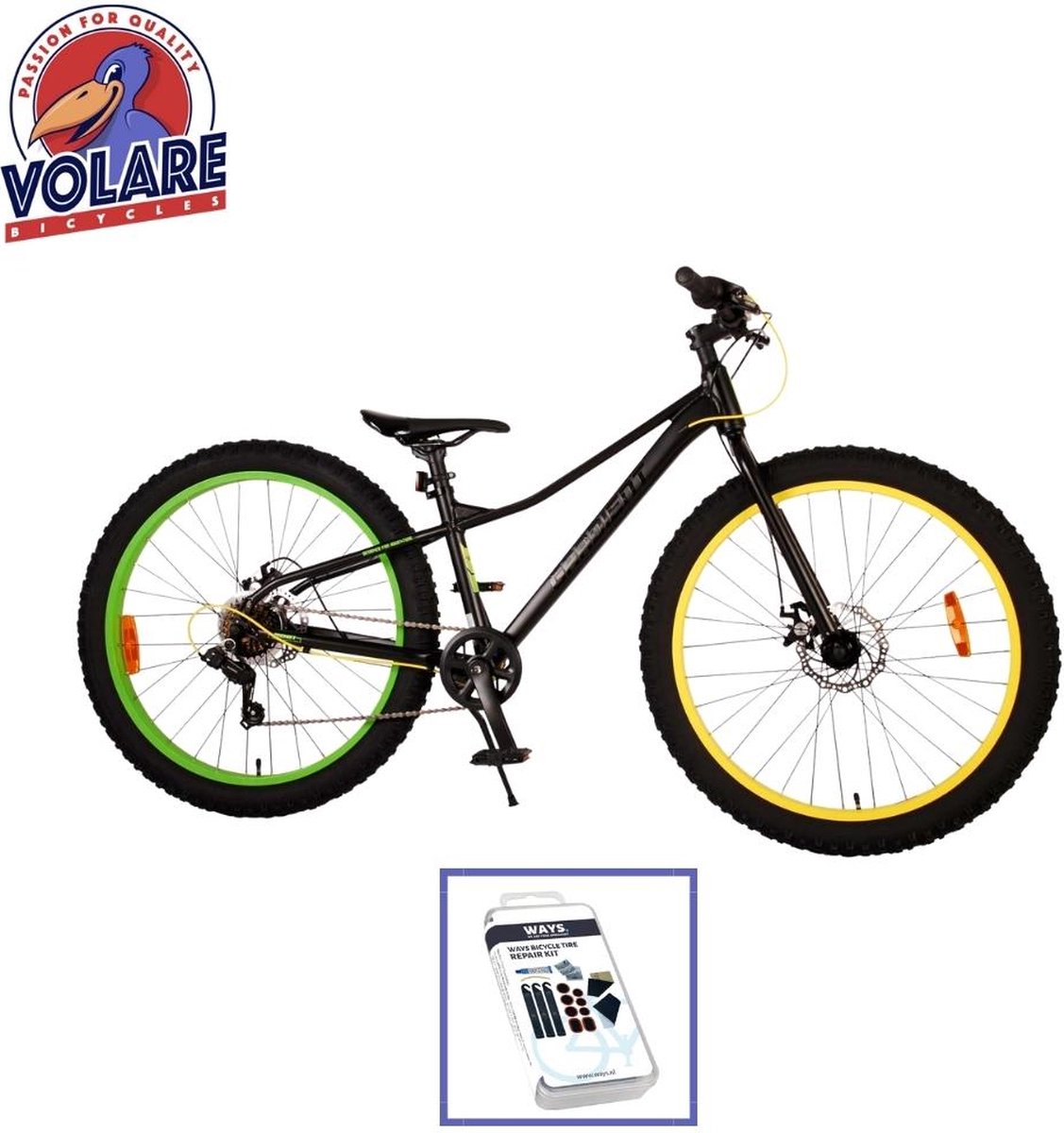 volare kinderfiets gradient 26 inch zwart oranje rood 7 versnellingen inclusief ways bandenplakset