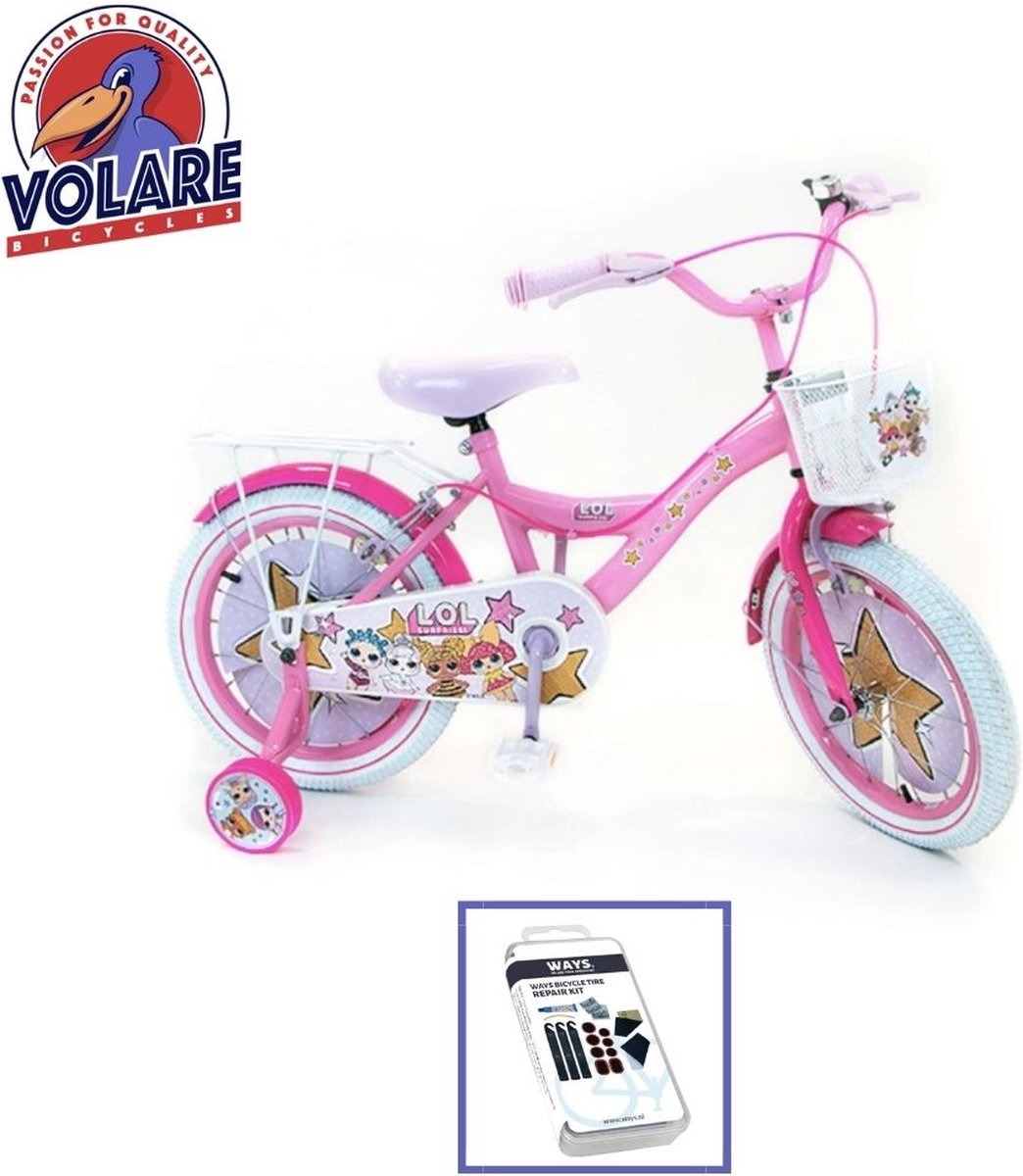 volare kinderfiets lol surprise 16 inch roze twee handremmen inclusief ways bandenplakset