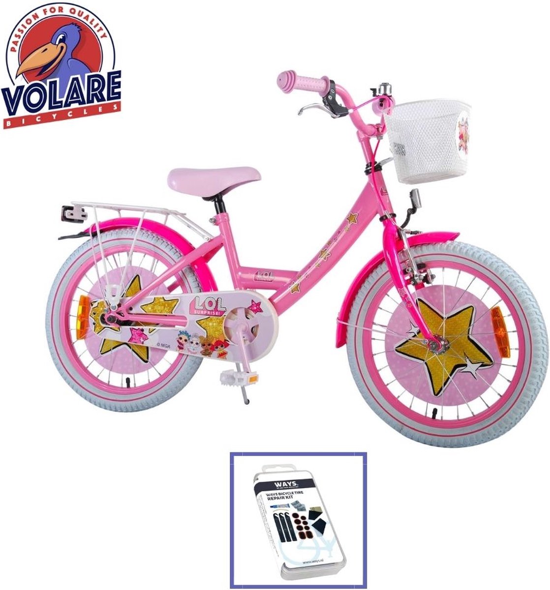 volare kinderfiets lol surprise 18 inch roze inclusief ways bandenplakset