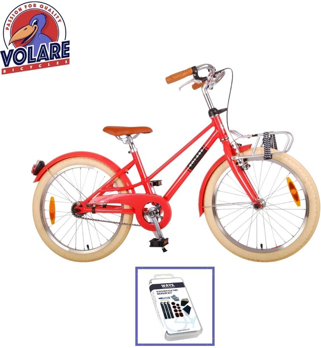 Volare Kinderfiets Melody - 20 inch - Koraal Rood - Inclusief WAYS Bandenplakset Kinderfiets kopen online
