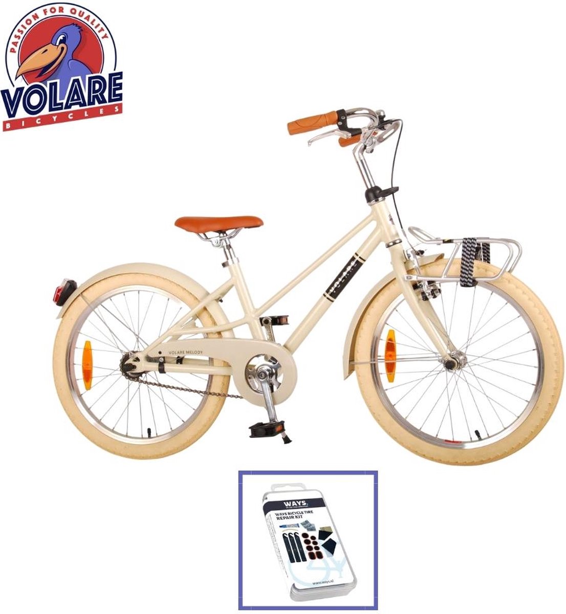 Volare Kinderfiets Melody - 20 inch - Zand - Inclusief WAYS Bandenplakset Kinderfiets kopen online