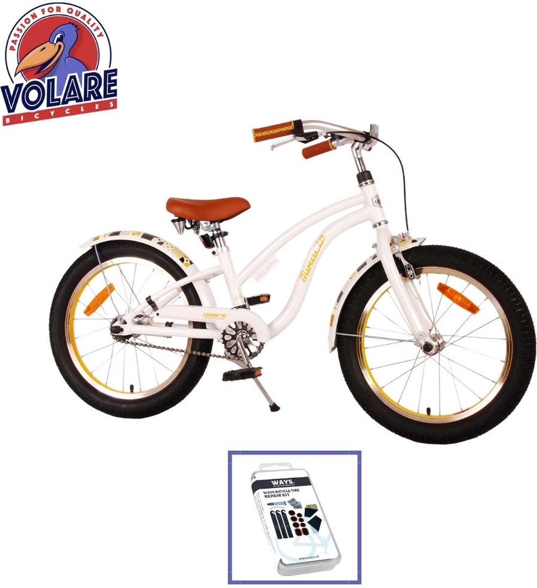 Volare Kinderfiets Miracle Cruiser - 18 inch - Wit - Inclusief WAYS Bandenplakset Kinderfiets kopen online