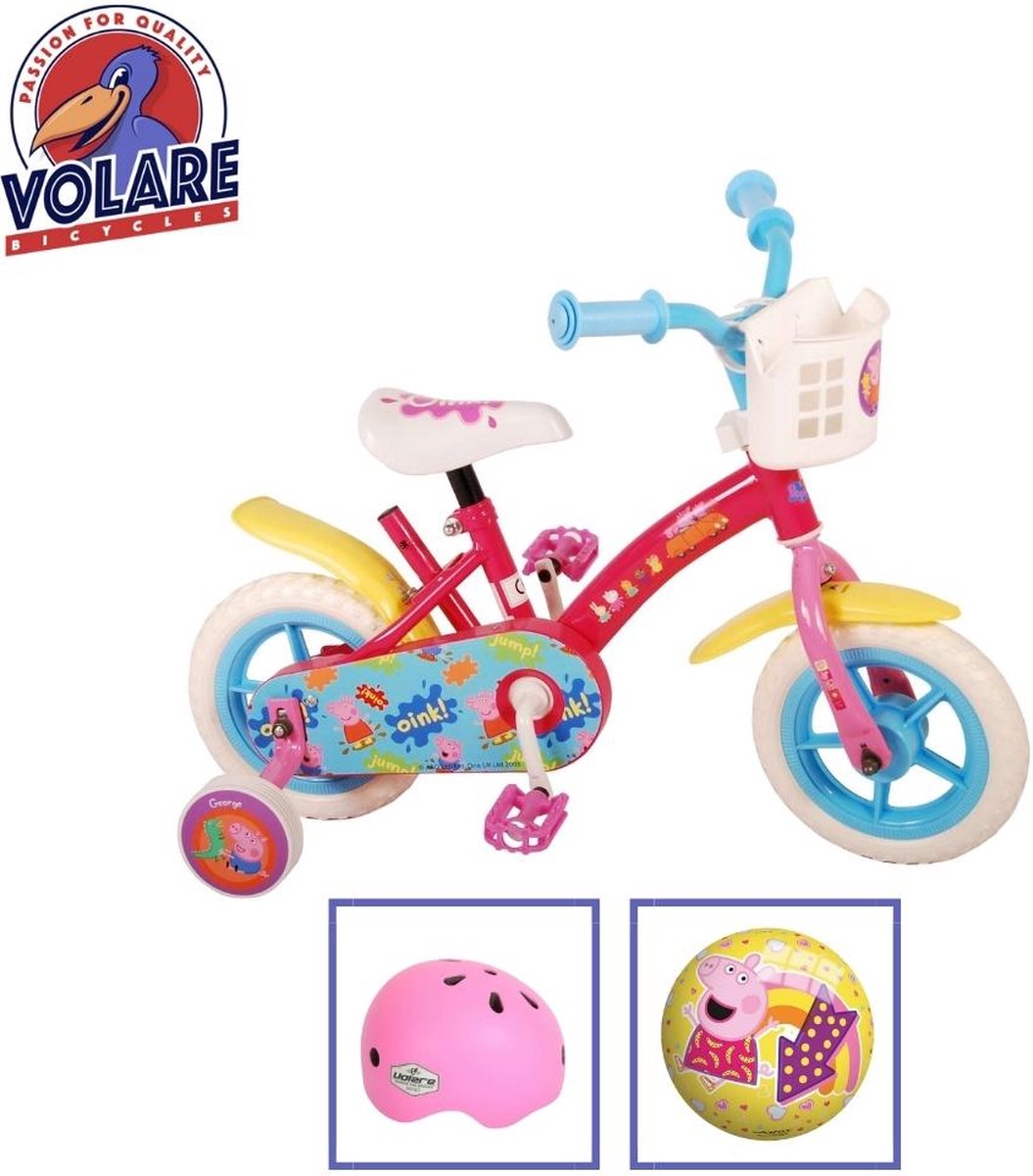 volare kinderfiets peppa pig 10 inch doortrapper inclusief fietshelm accessoires