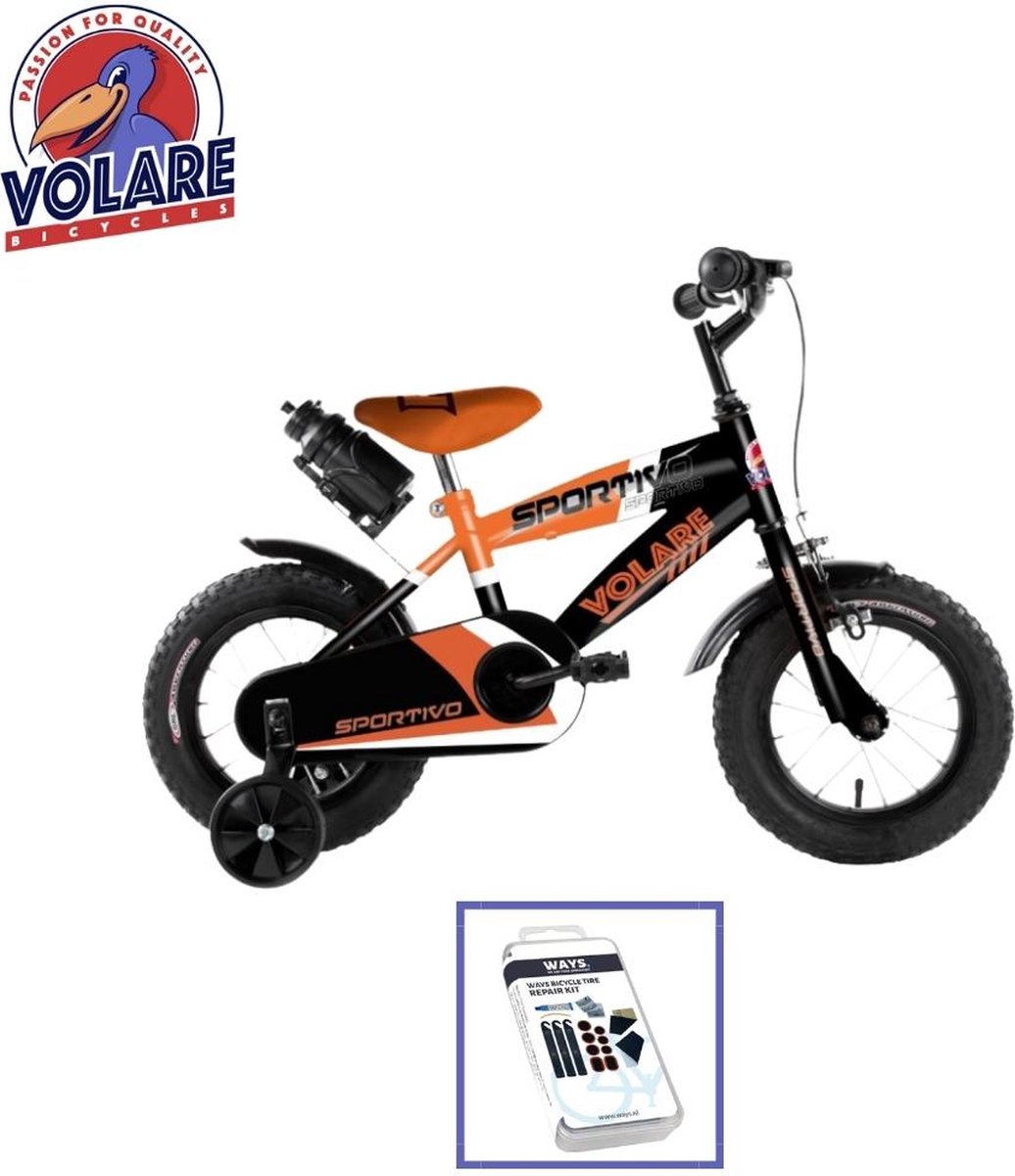 volare kinderfiets sportivo 12 inch oranje zwart inclusief ways bandenplakset