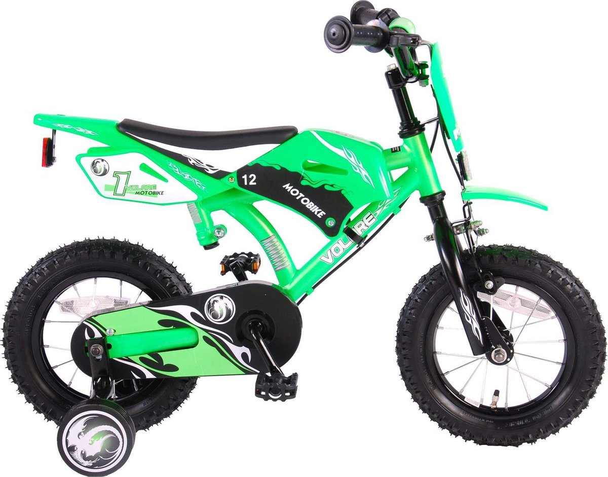 volare motorbike kinderfiets jongens 12 inch groen twee handremmen