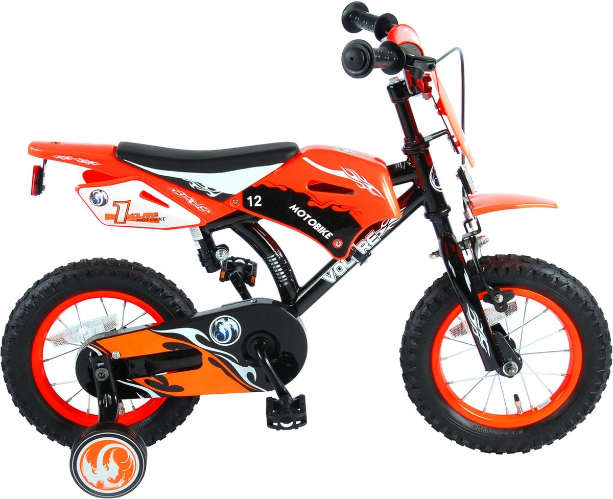 volare motorbike kinderfiets jongens 12 inch oranje 95 afgemonteerd