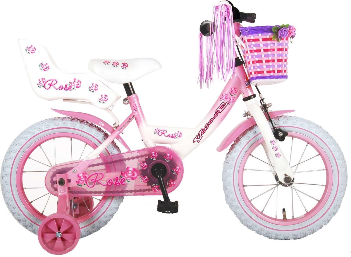 Volare Rose Kinderfiets - Meisjes - 14 inch - Roze/Wit - 95% afgemonteerd Kinderfiets kopen online