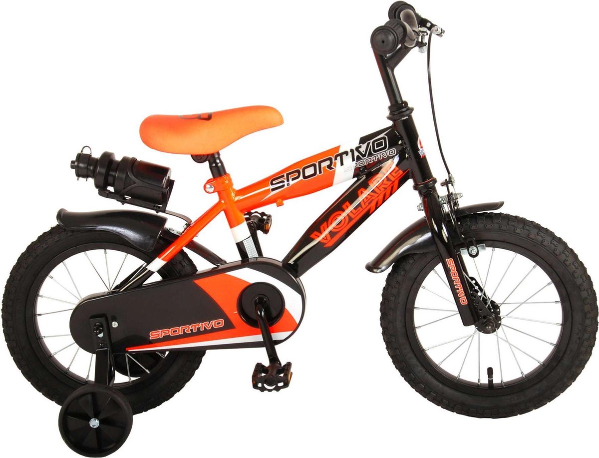 volare sportivo kinderfiets jongens 14 inch neon oranje zwart 95 afgemonteerd