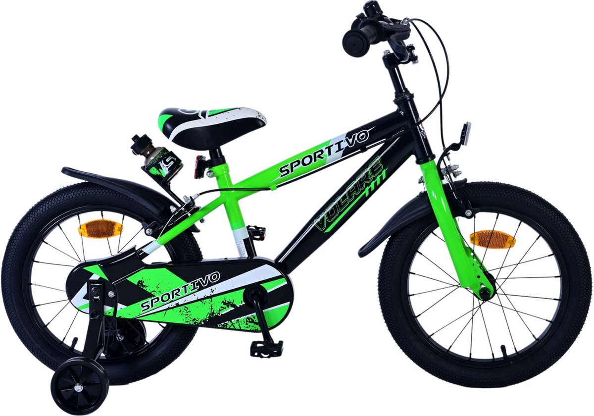 Volare Sportivo Kinderfiets - Jongens - 16 inch - Groen Zwart - Twee Handremmen Kinderfiets kopen online