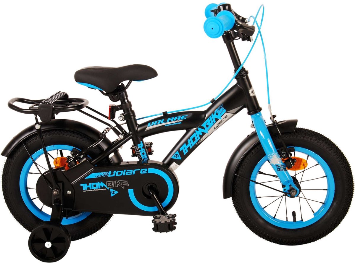 volare thombike kinderfiets jongens 12 inch zwart blauw twee handremmen