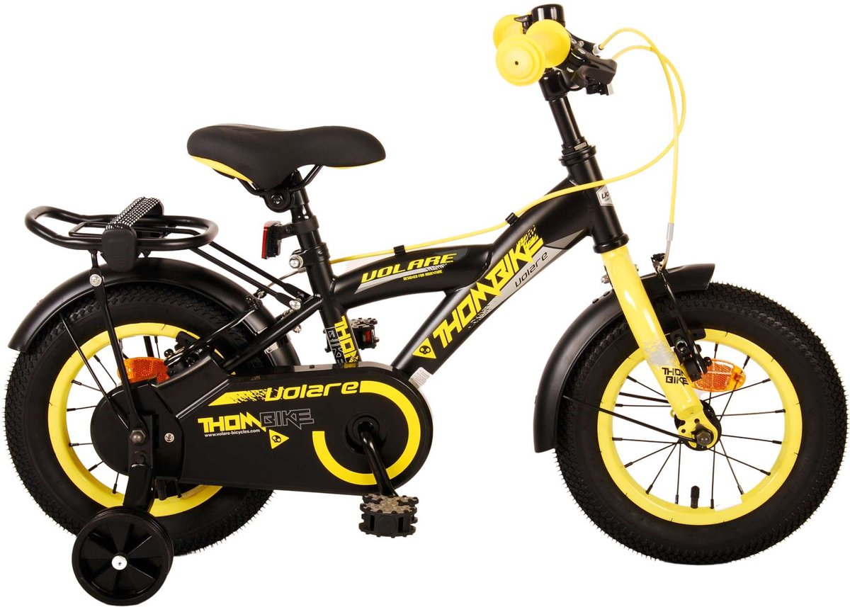 Volare Thombike Kinderfiets - Jongens - 12 inch - Zwart Geel - Twee Handremmen Kinderfiets kopen online