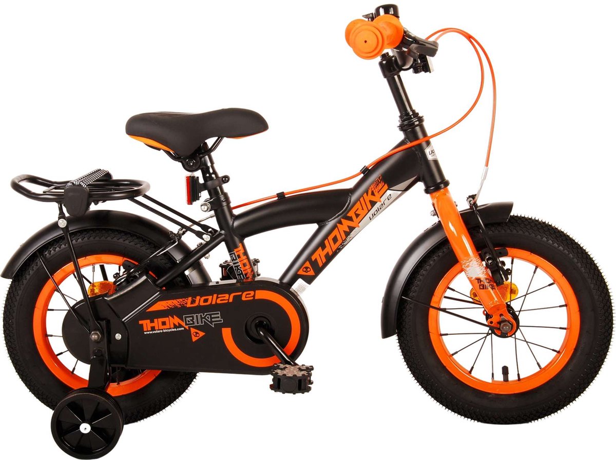 Volare Thombike Kinderfiets - Jongens - 12 inch - Zwart Oranje - Twee Handremmen Kinderfiets kopen online