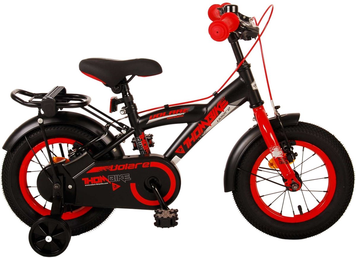 volare thombike kinderfiets jongens 12 inch zwart rood twee handremmen
