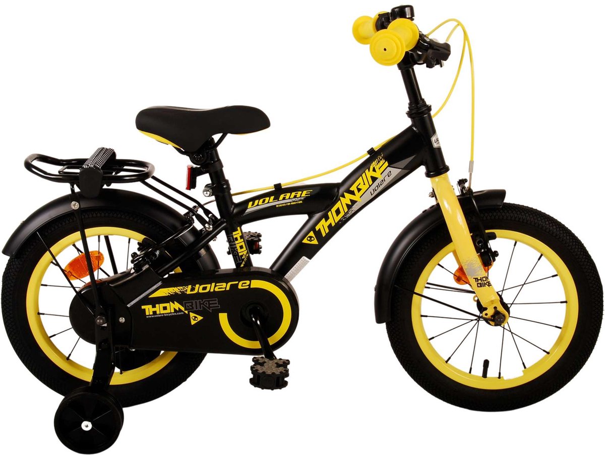 Volare Thombike Kinderfiets - Jongens - 14 inch - Zwart Geel - Twee Handremmen Kinderfiets kopen online