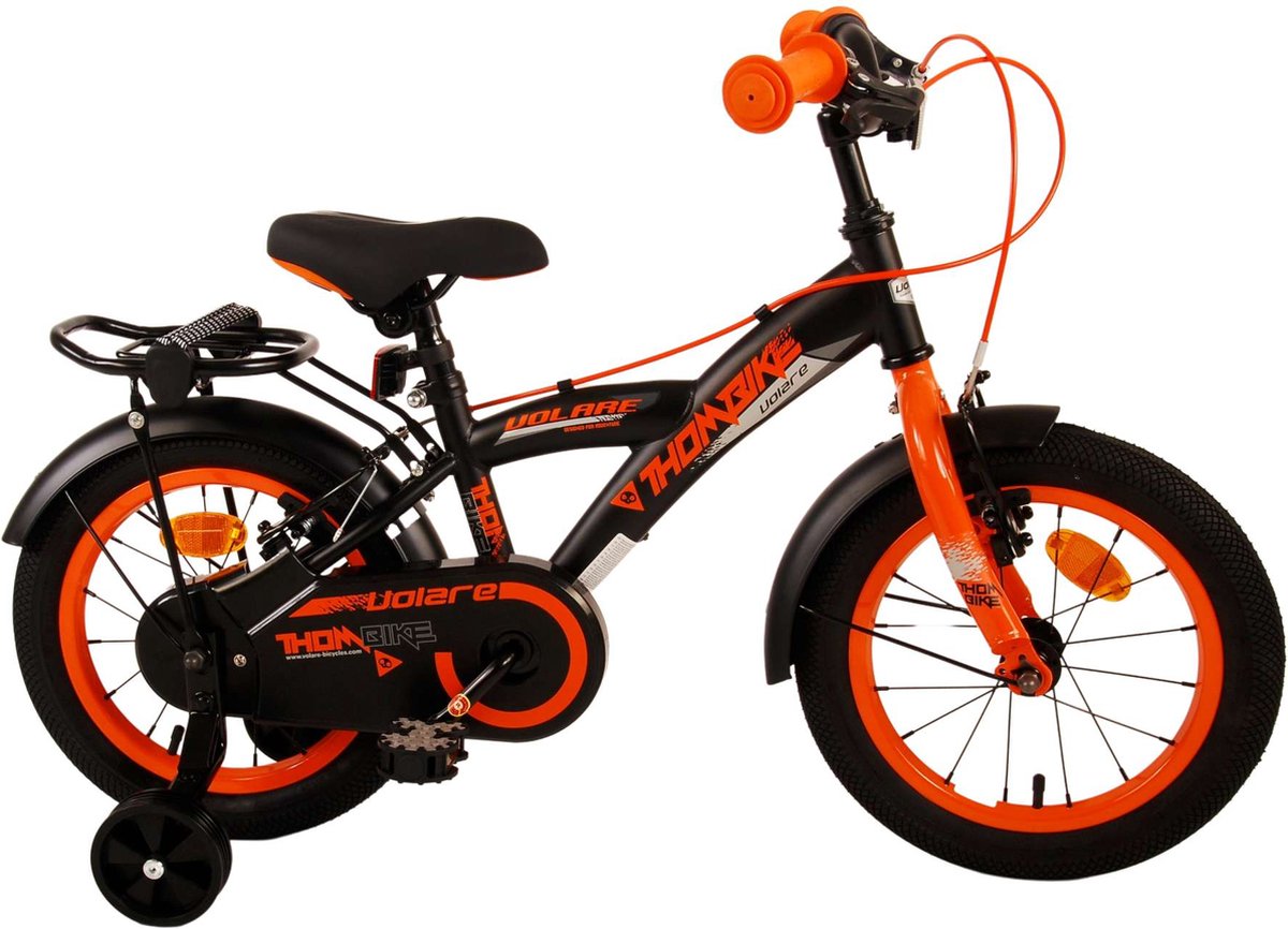 Volare Thombike Kinderfiets - Jongens - 14 inch - Zwart Oranje - Twee Handremmen Kinderfiets kopen online