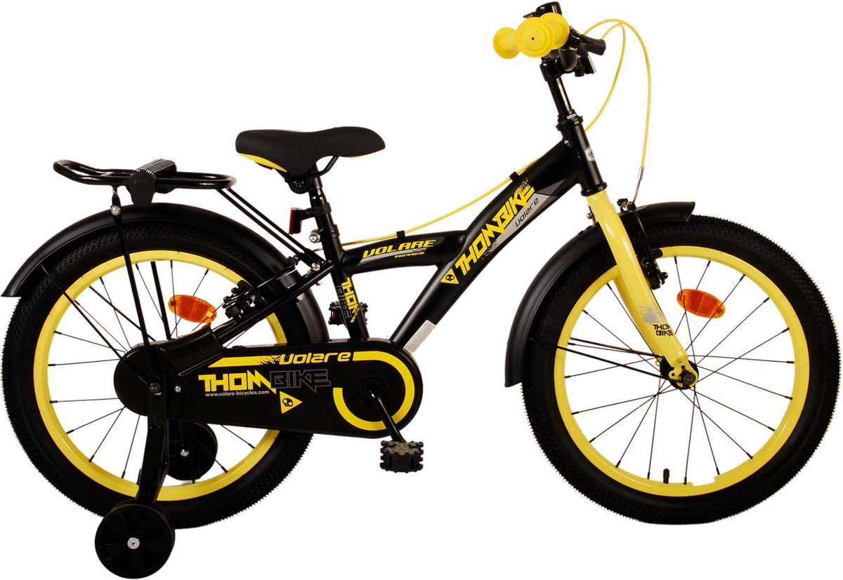 Volare Thombike Kinderfiets - Jongens - 18 inch - Zwart Geel - Twee handremmen Kinderfiets kopen online