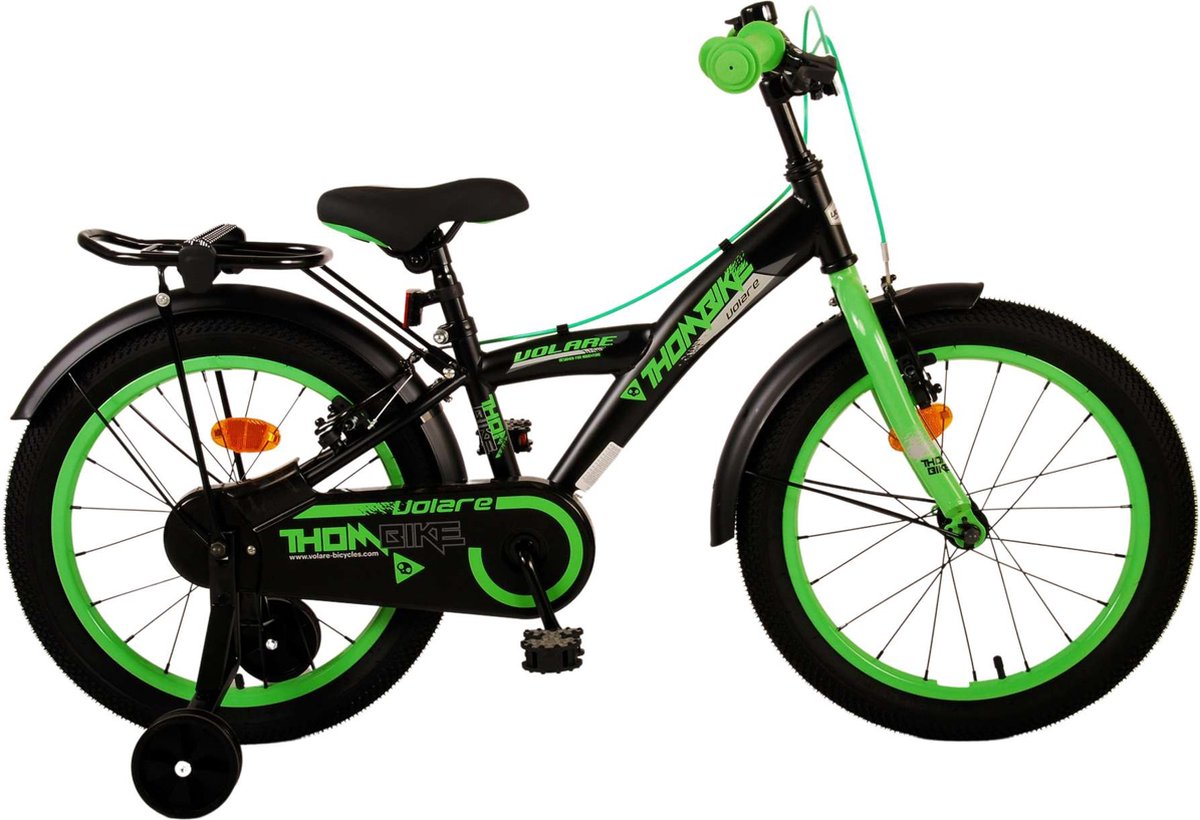 Volare Thombike Kinderfiets - Jongens - 18 inch - Zwart Groen - Twee handremmen Kinderfiets kopen online