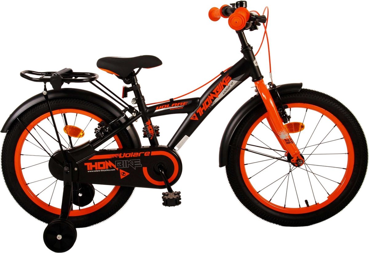 volare thombike kinderfiets jongens 18 inch zwart oranje twee handremmen