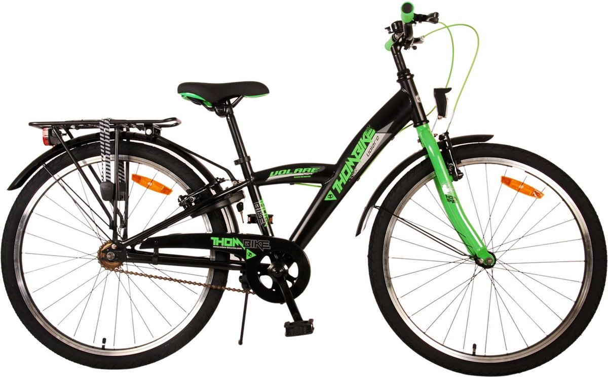 volare thombike kinderfiets jongens 24 inch zwart groen twee handremmen