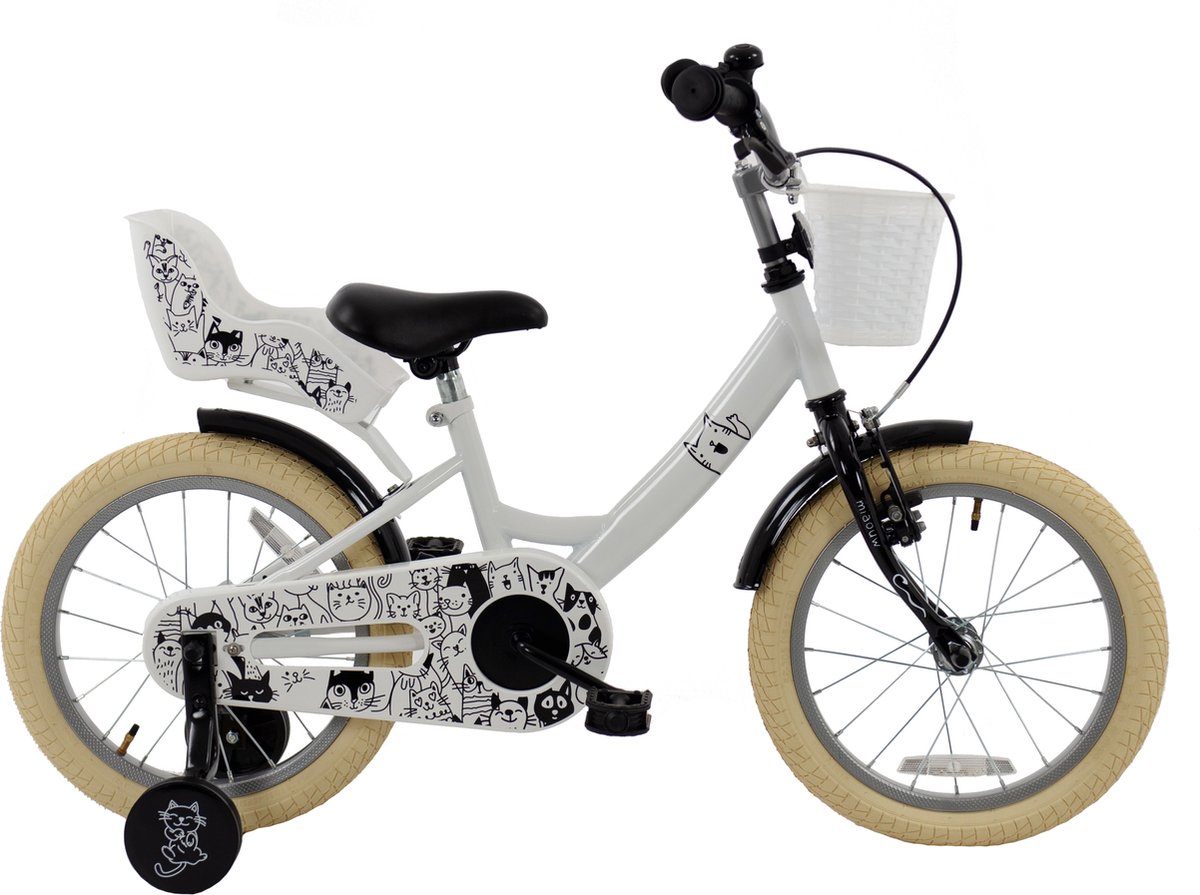 2Cycle Cat Kinderfiets - 16 inch fiets - Meisjesfiets - Zwart-Wit Kinderfiets kopen online