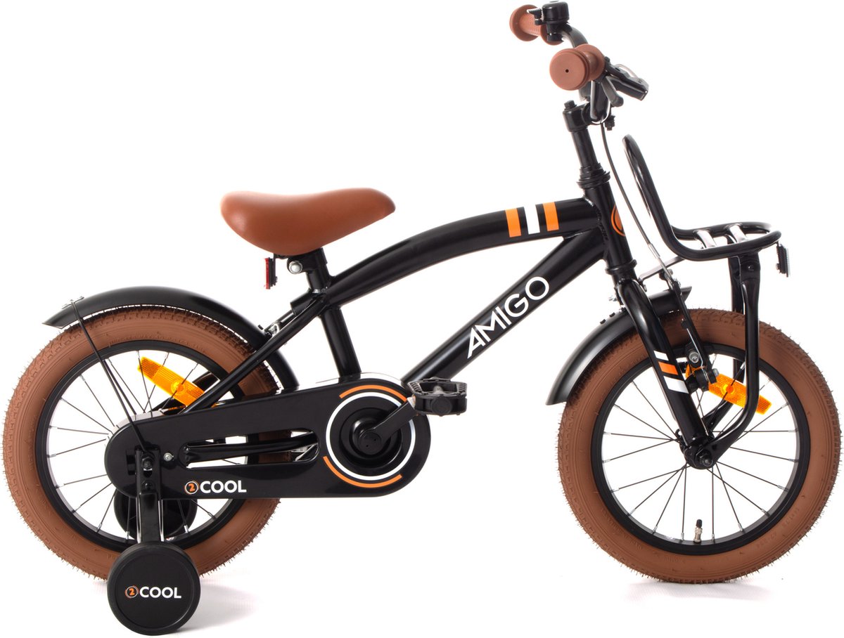 amigo 2cool jongensfiets 14 inch kinderfiets voor 3 tot 5 jaar 95 110 cm zwart met zijwieltjes
