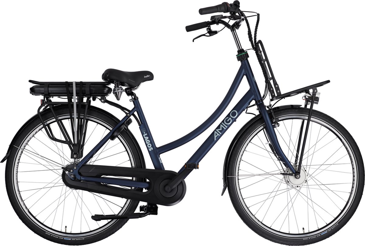 amigo e lagos t3 elektrische fiets e bike 28 inch 50 cm 7 versnellingen rollerbrakes matblauw