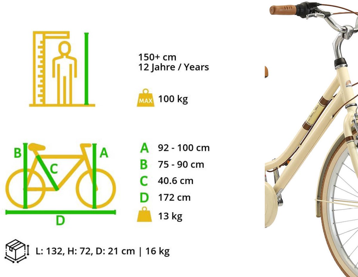 bikestar retro damesfiets 26 inch 7 sp derailleur creme