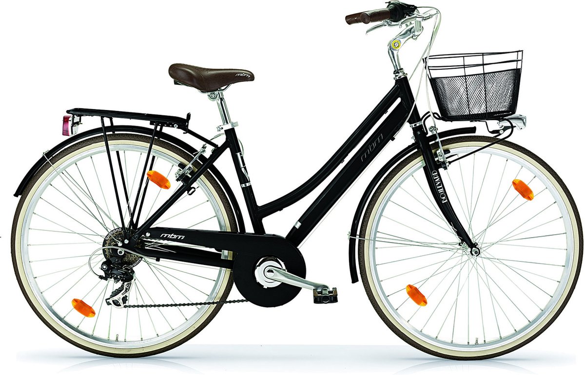 damesfiets classic stadsfiets met 18 versnellingen 28 inch wielmaat fietsmand framemaat 46cm zwart zilver