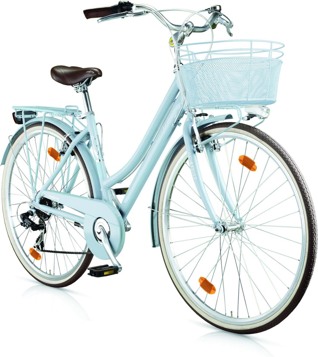 damesfiets classic stadsfiets met 6 versnellingen 28 inch wielmaat fietsmand framemaat 46cm blauw