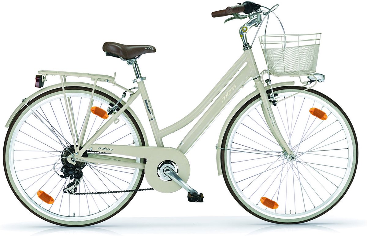 damesfiets classic stadsfiets met 6 versnellingen 28 inch wielmaat hybride fietsmand framemaat 46cm creme