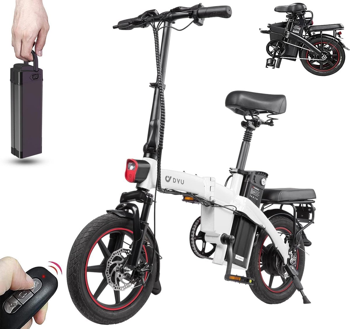 dyu a5 elektrische fiets 48v 7 5ah 250w motor 14 inch banden 3 rijmodi draadloze sleutel verwijderbare batterij slim lcd display met trapondersteuning opvouwbare elektrische fiets wit