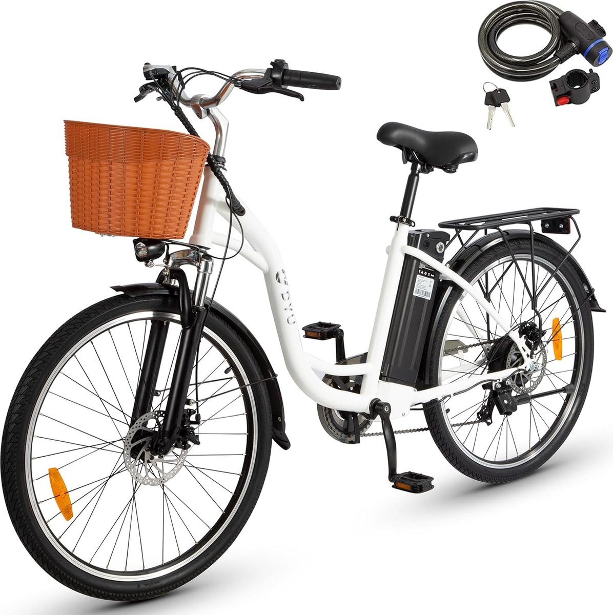 DYU C6 elektrische fiets - 36V 12,5Ah - 250W-motor - met Shimano 6-versnellingsbak - 26 inch banden - verwijderbare batterij - ondersteunde pedalen - Smart City elektrische fiets - wit Fiets (elektrisch) kopen online