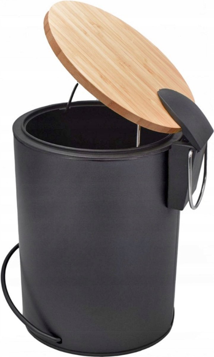 Edënbërg Prullenbakje Badkamer- WC/Toilet - Zwart - Bamboe/Metaal - Prullenbak - Pedaalemmer - Afvalbakje 3 Liter Fiets kopen online