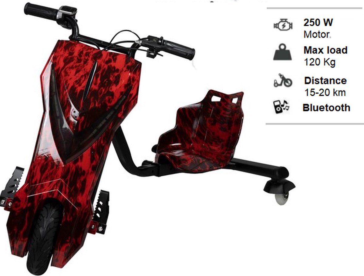 elektrische drift trike ampes 36v 250w motor 25 km h 36v 250w motor anti lek banden 3 versnellingen led verlichting red