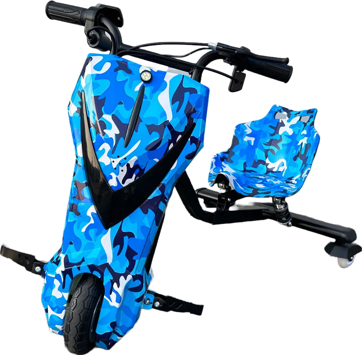 elektrische drift trike met super krachtige motor 3 wieler met led lichten camouflage blauw