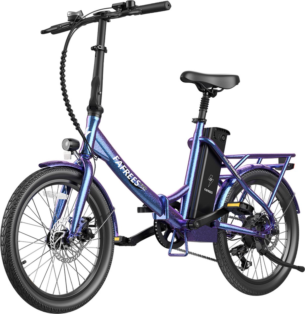 Fafrees F20 Duurzame Elektrische Fiets, 250W Motor, 36V 18.2Ah Batterij, 20*1.95'' Banden, 25km/h Max Snelheid, 120km Max Bereik, Mechanische Schijfremmen, SHIMANO 7 Versnellingen - Aurora Blauw Fiets (elektrisch) kopen online