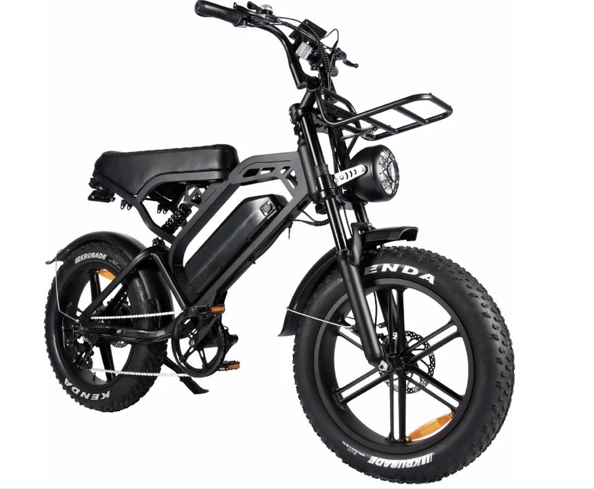 fatbike v20 pro 2024 model rijklaar hydraulische remmen zwart elektrische fatbike fatbikes e bike 25 km u 250w 7 versnellingen telefoonhouder