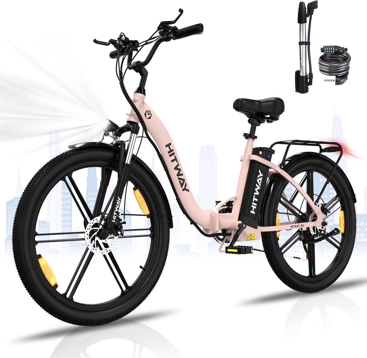 Hitway BK37 - Elektrische Fiets- 26 inch E-Bike Opvouwbaar - 250w - 7 versnellingen - Roze Fiets (elektrisch) kopen online