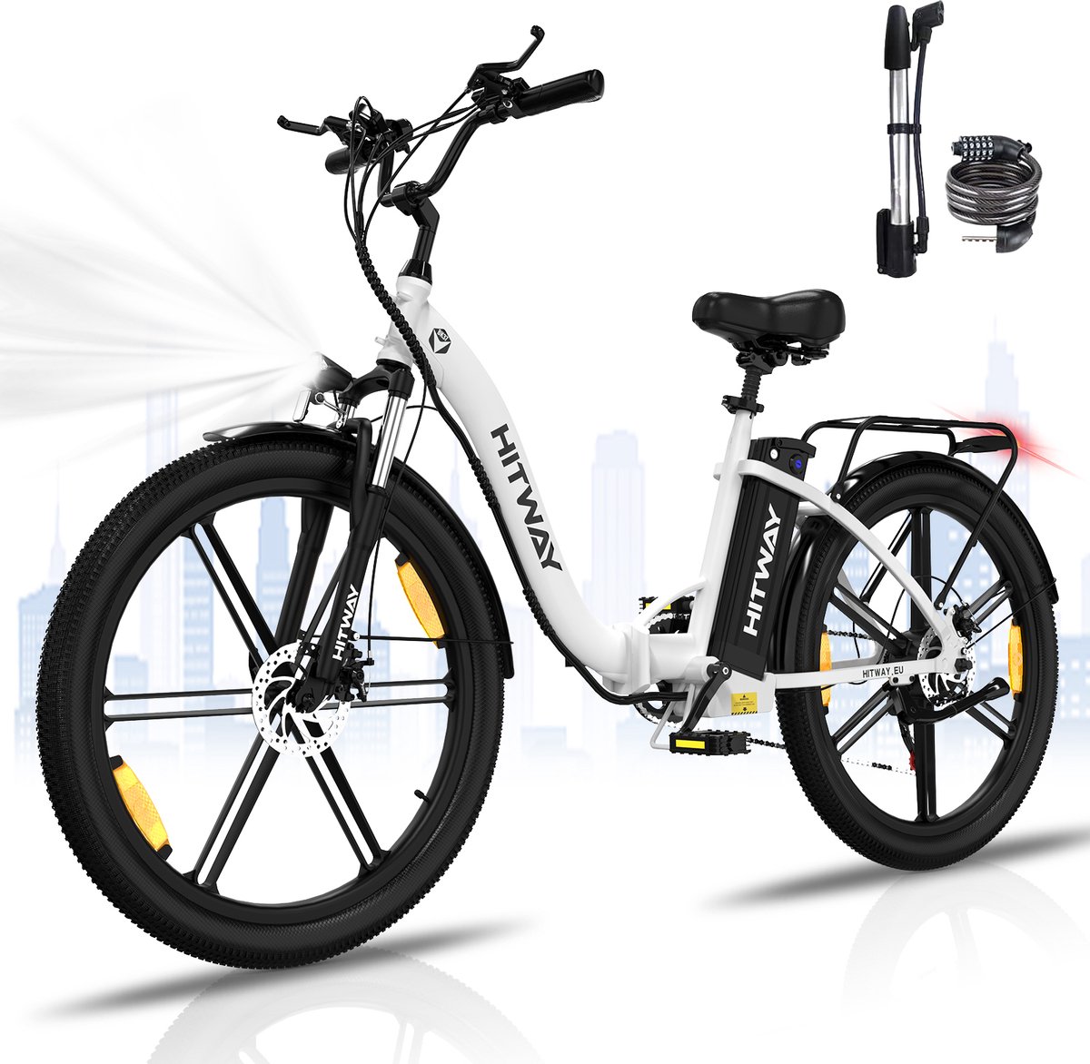 Hitway BK37 - Elektrische Fiets- 26 inch E-Bike Opvouwbaar - 250w - 7 versnellingen - wit Fiets (elektrisch) kopen online