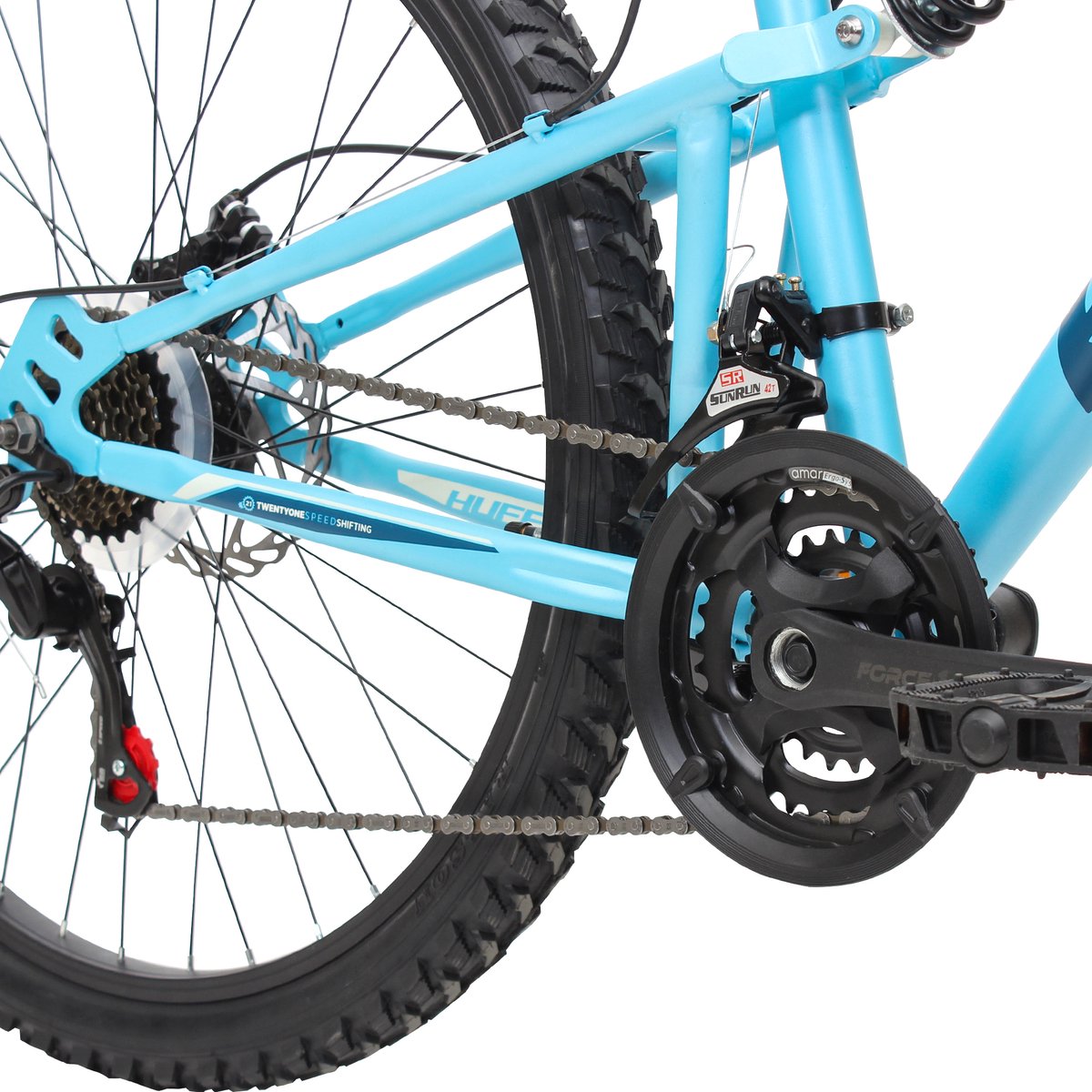 huffy marker volledig geveerde mountainbike 21 versnellingen shimano 26 inch medium blauw fiets